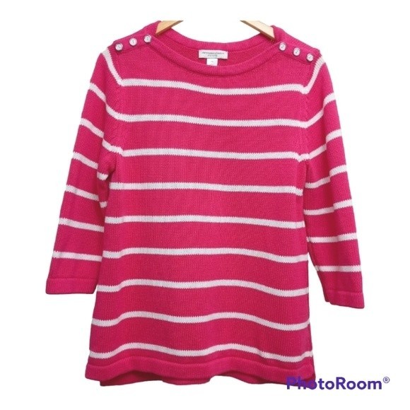 Christopher & Banks Pink & White Striped Sweater w/ Buttom detail L - Picture 1 of 6
